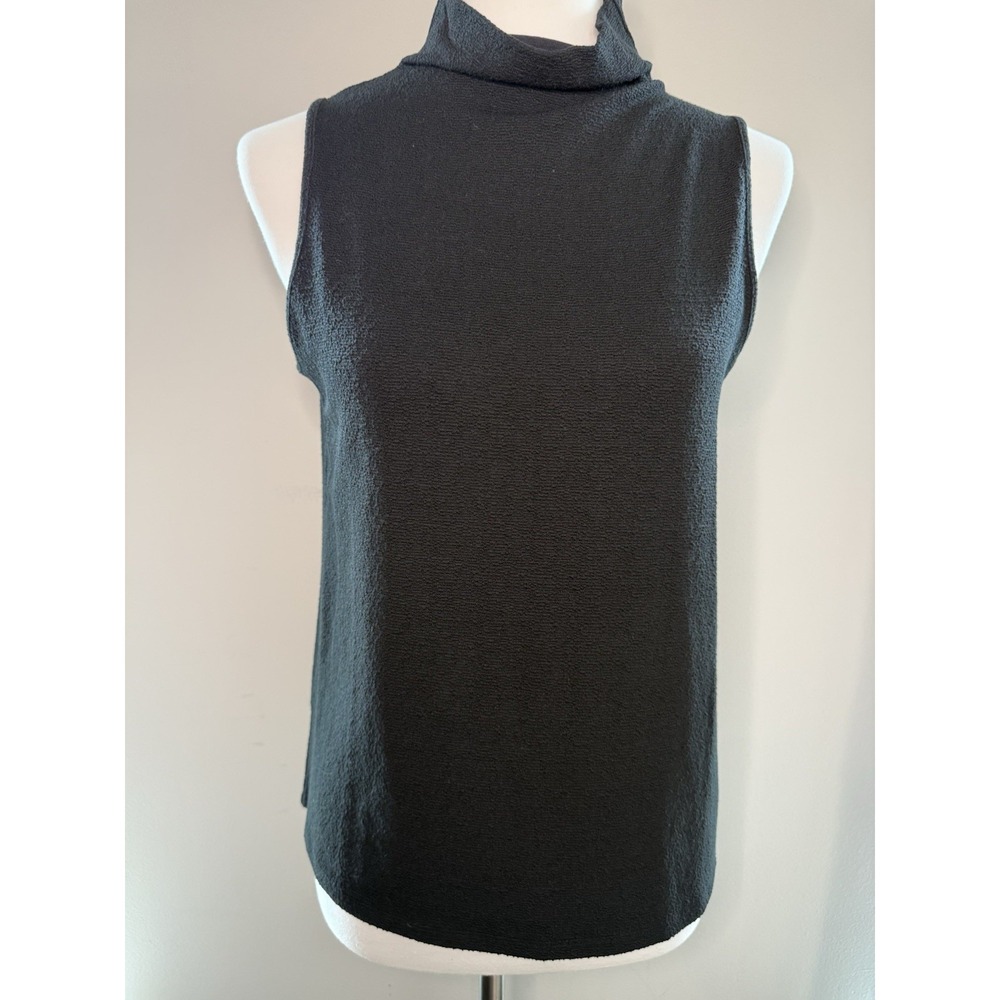 Banana Republic Mock Neck Tank Top Women Small Black Textured Sleeveless Shell